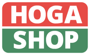 Logo mit HOGA in weißer Schrift auf rotem Hintergrund über SHOP in weißer Schrift auf grünem Hintergrund, beide innerhalb eines abgerundeten Rechtecks mit weißem Rand.