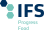 IFS-Logo mit drei Sechsecken auf der linken Seite und den Buchstaben IFS in fetter blauer Schrift. Darunter erscheint der Schriftzug Progress Food in hellblau-grüner Schrift.